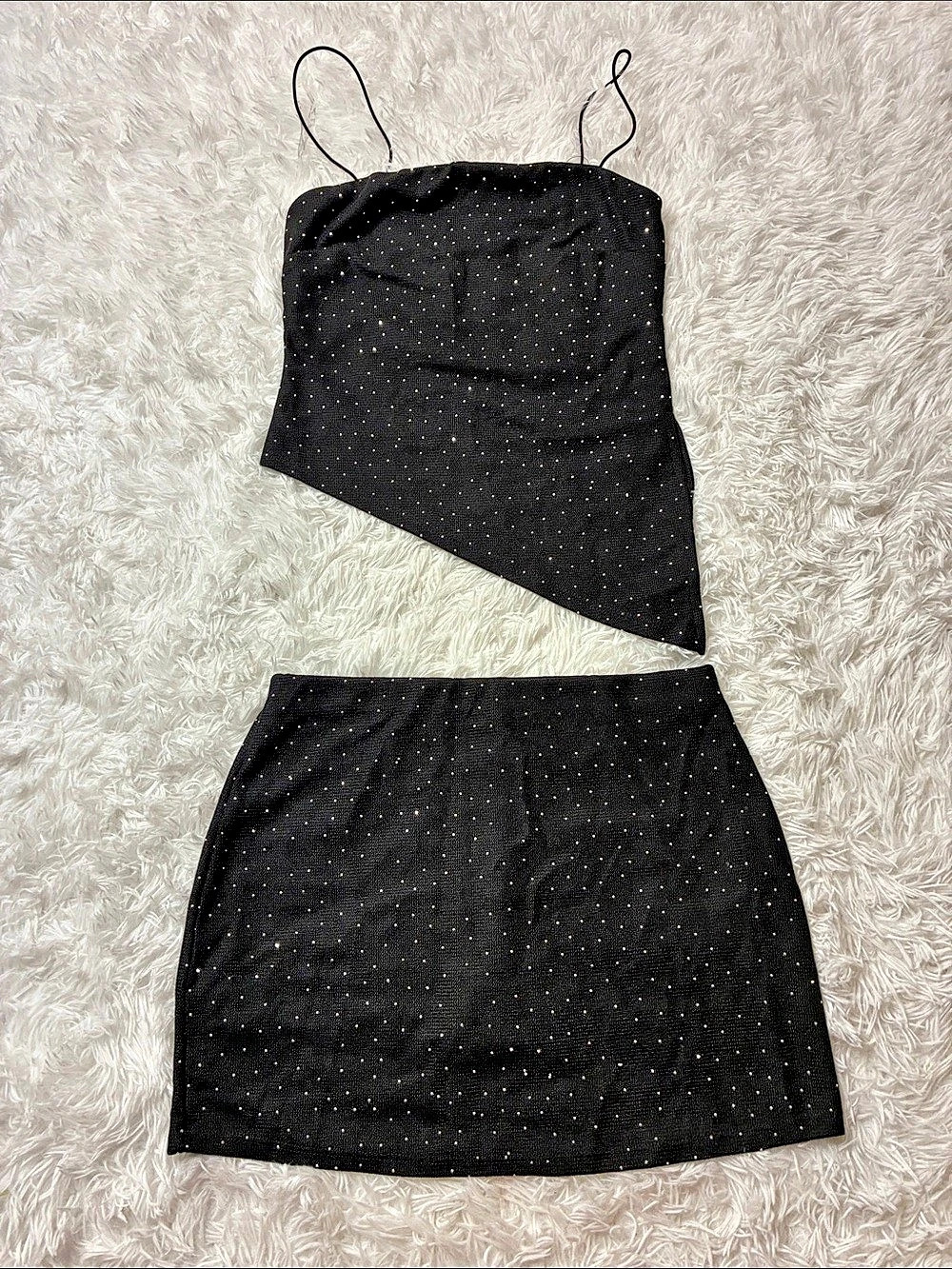 Chocolate Black Polka Dot Skirt Set Like New